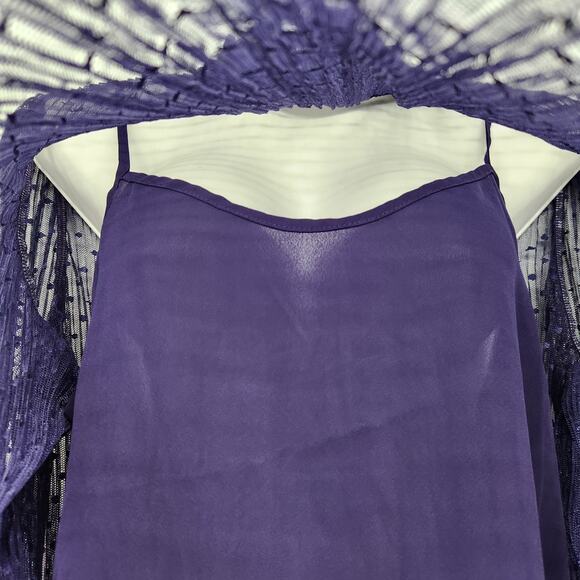 NWT Express Purple Sheer Dot Mock Neck Smocked Cuff 2Pc Blouse Set Women's XL - Picture 9 of 11